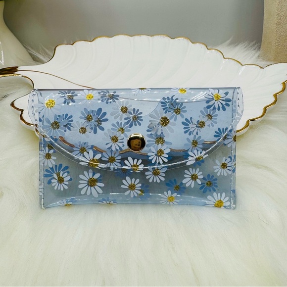 Florals Clear Card Case Wallet in light blue - Picture 3 of 4
